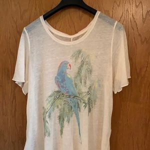 Lucky Brand Sheer Parrot Tunic Top, size L